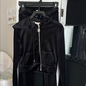 Paris Hilton Black Velour Track Pants & Hoodie Set